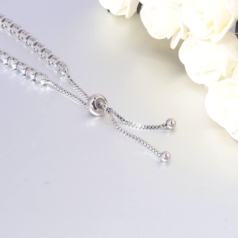 CiNily Adjustable Tennis Cubic Zirconia Bracelet for Women 14K Gold Plated Hypoallergenic Slider Bracelet Jewelry Gift (Adjustable bracelet-white) - Image 5
